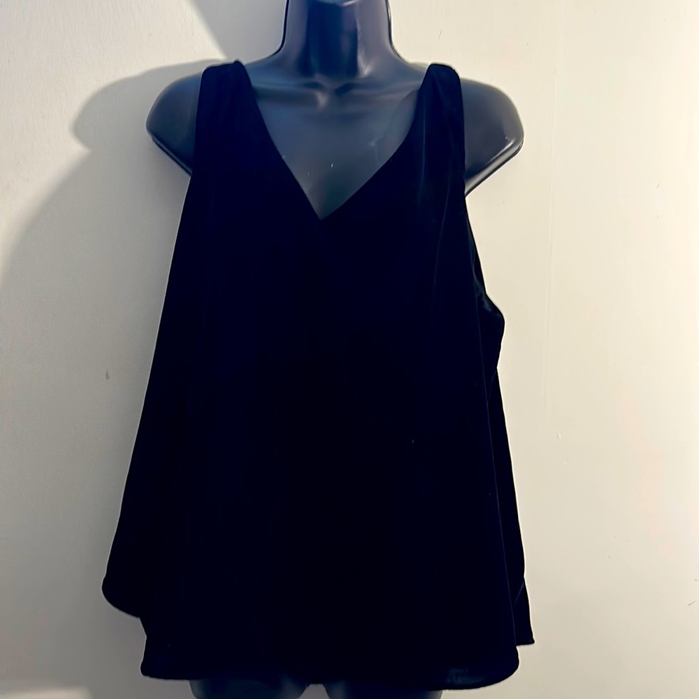 Loft XL black sleeveless velour feel tank top blouse with lining NWT